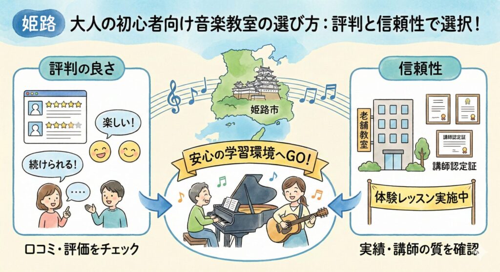 姫路にある音楽教室の選び方！初心者の大人は、評判の良さと信頼性で選択しよう