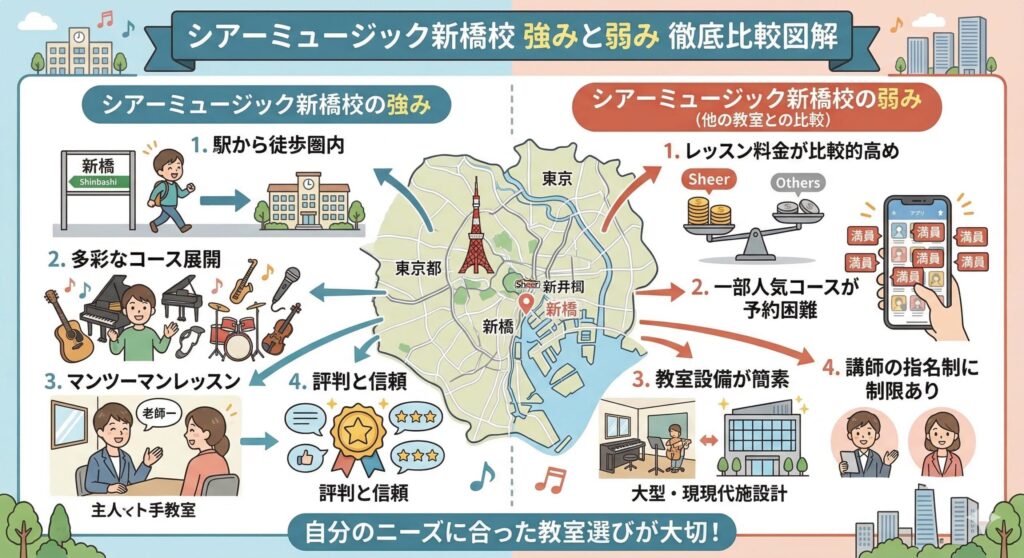 比較からわかるシアーミュージック新橋校の強みと弱み