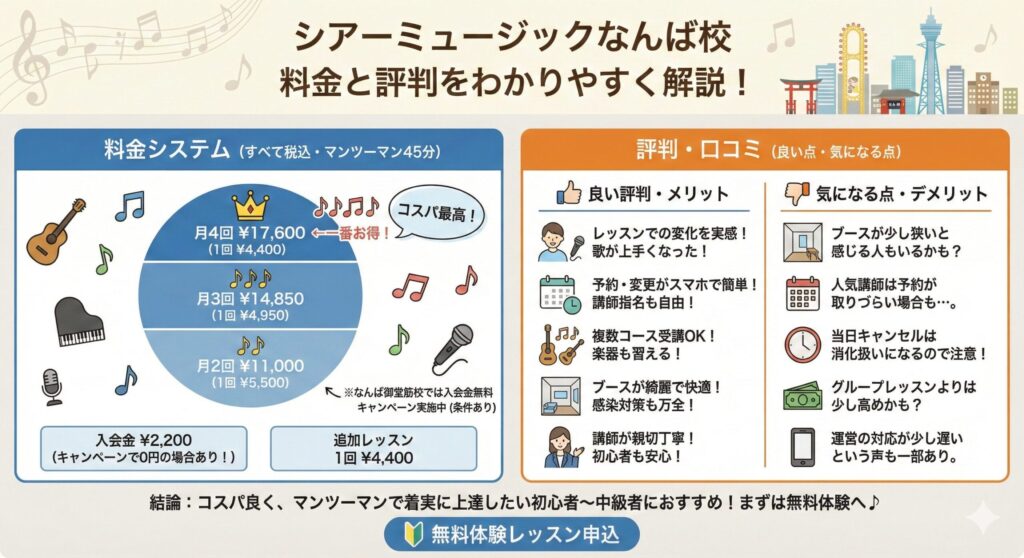 シアーミュージックなんば校の料金と評判をわかりやすく解説