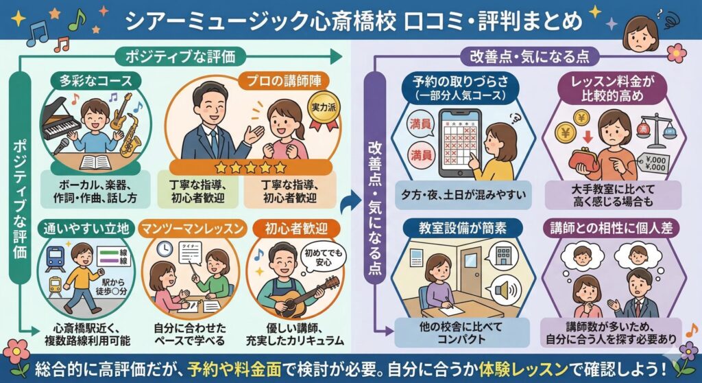 シアーミュージック心斎橋校の口コミ・評判まとめ