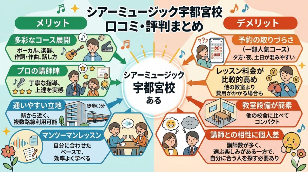 シアーミュージック宇都宮校口コミから見えるメリット・デメリット