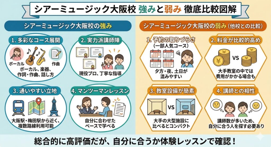 比較からわかるシアーミュージック大阪校の強みと弱み
