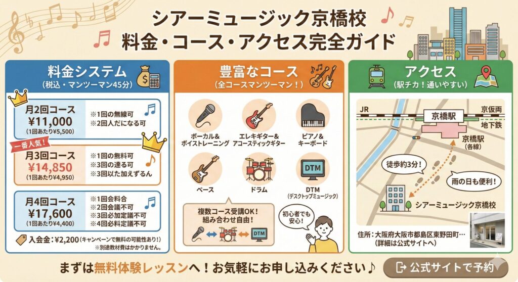 シアーミュージック京橋校の料金・コース・アクセスまとめ