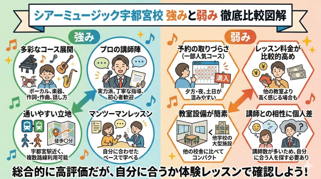 比較からわかるシアーミュージック宇都宮校の強みと弱み