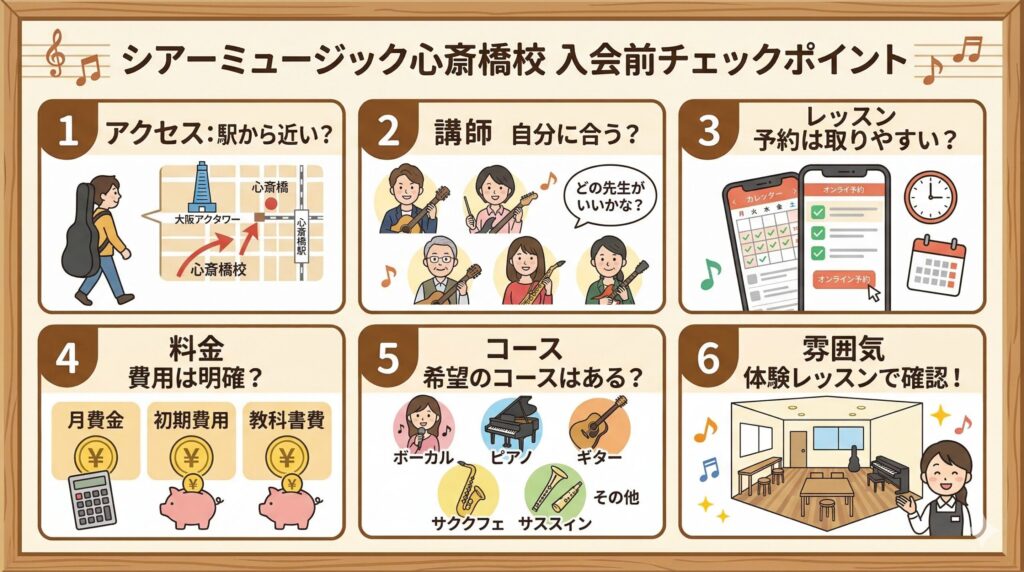 シアーミュージック心斎橋校の入会前に確認しておきたいチェックポイント