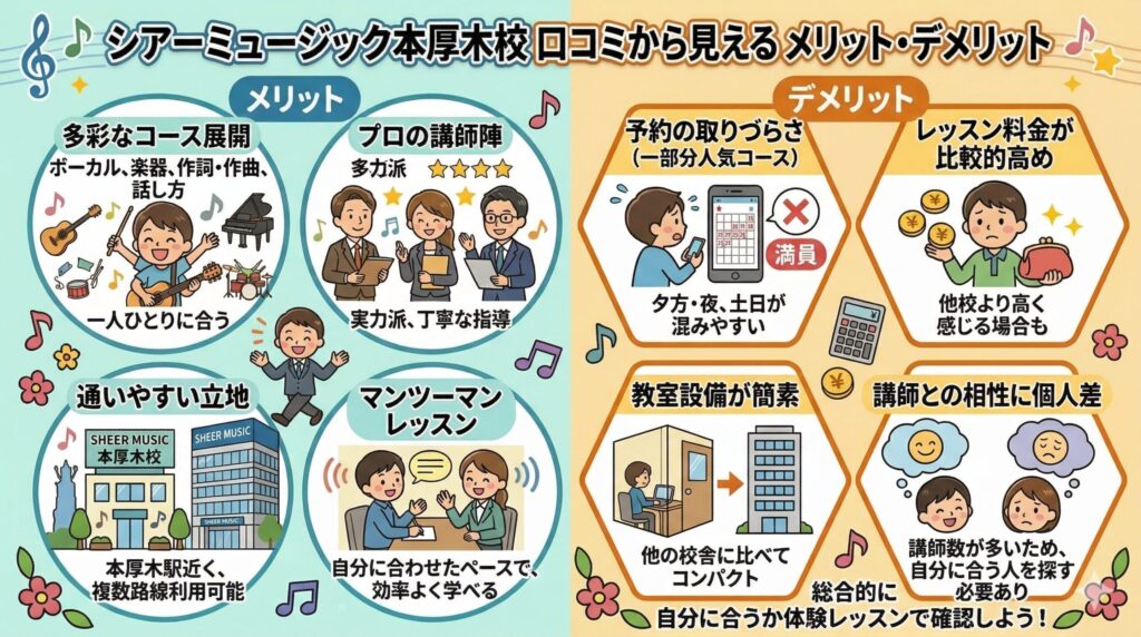 シアーミュージック本厚木校の口コミから見えるメリット・デメリット
