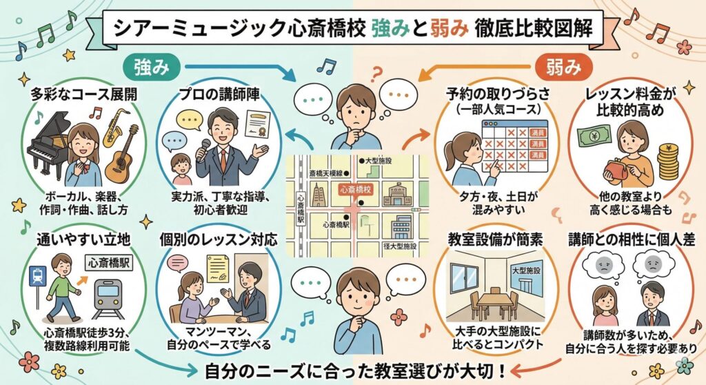比較からわかるシアーミュージック心斎橋校の強みと弱み