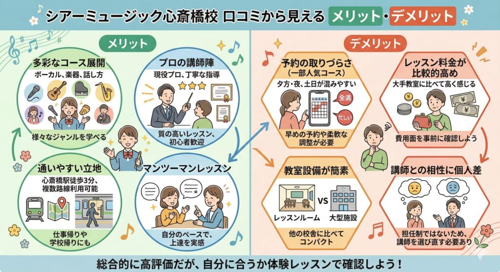 シアーミュージック心斎橋校口コミから見えるメリット・デメリット