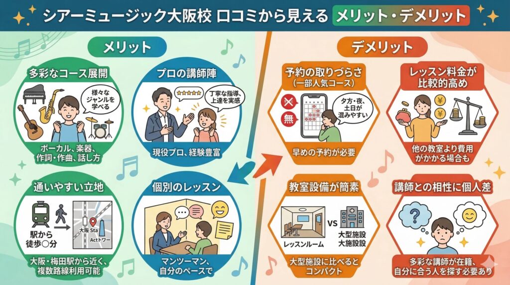 シアーミュージック大阪校の口コミから見えるメリット・デメリット