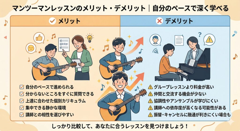 マンツーマンレッスンのメリット・デメリット|自分のペースで深く学べる