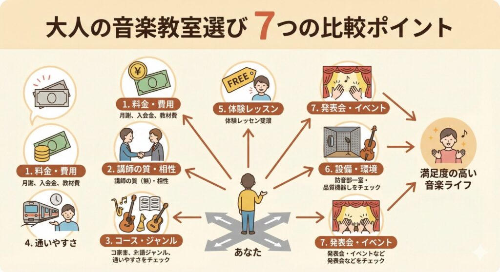 大人の音楽教室選びで比較すべき7つの重要ポイント