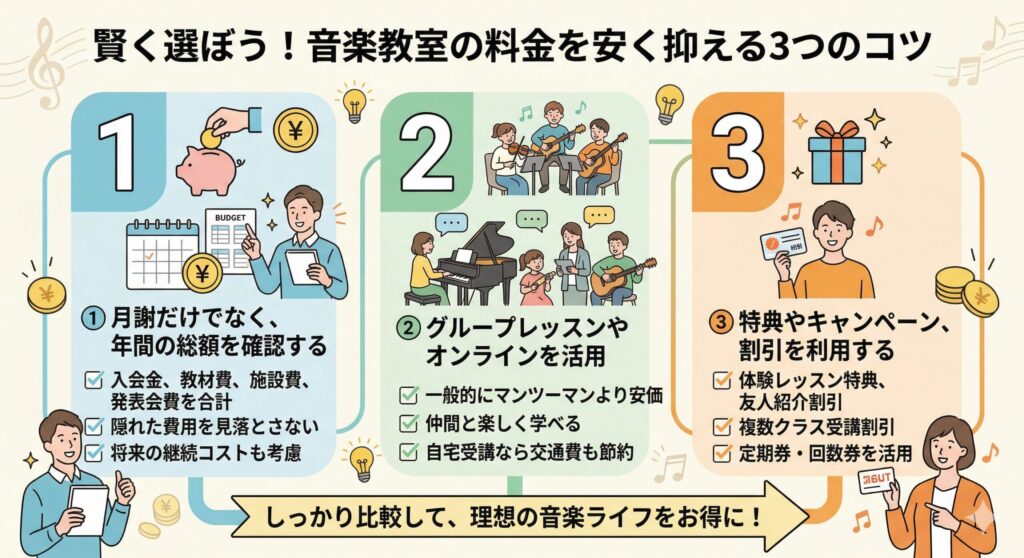 賢く選ぼう！音楽教室の料金を安く抑える3つのコツ