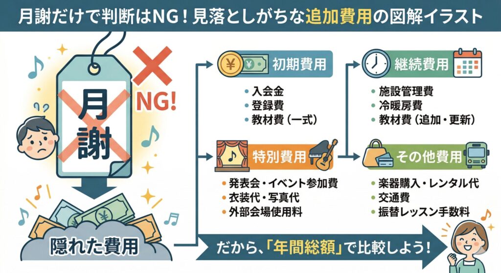 月謝だけで判断はNG！見落としがちな追加費用