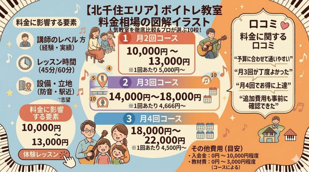 北千住駅周辺のボイトレ教室 料金相場
