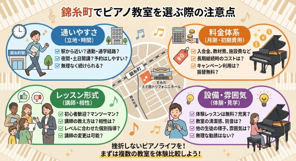 錦糸町でピアノ教室を選ぶ際の注意点