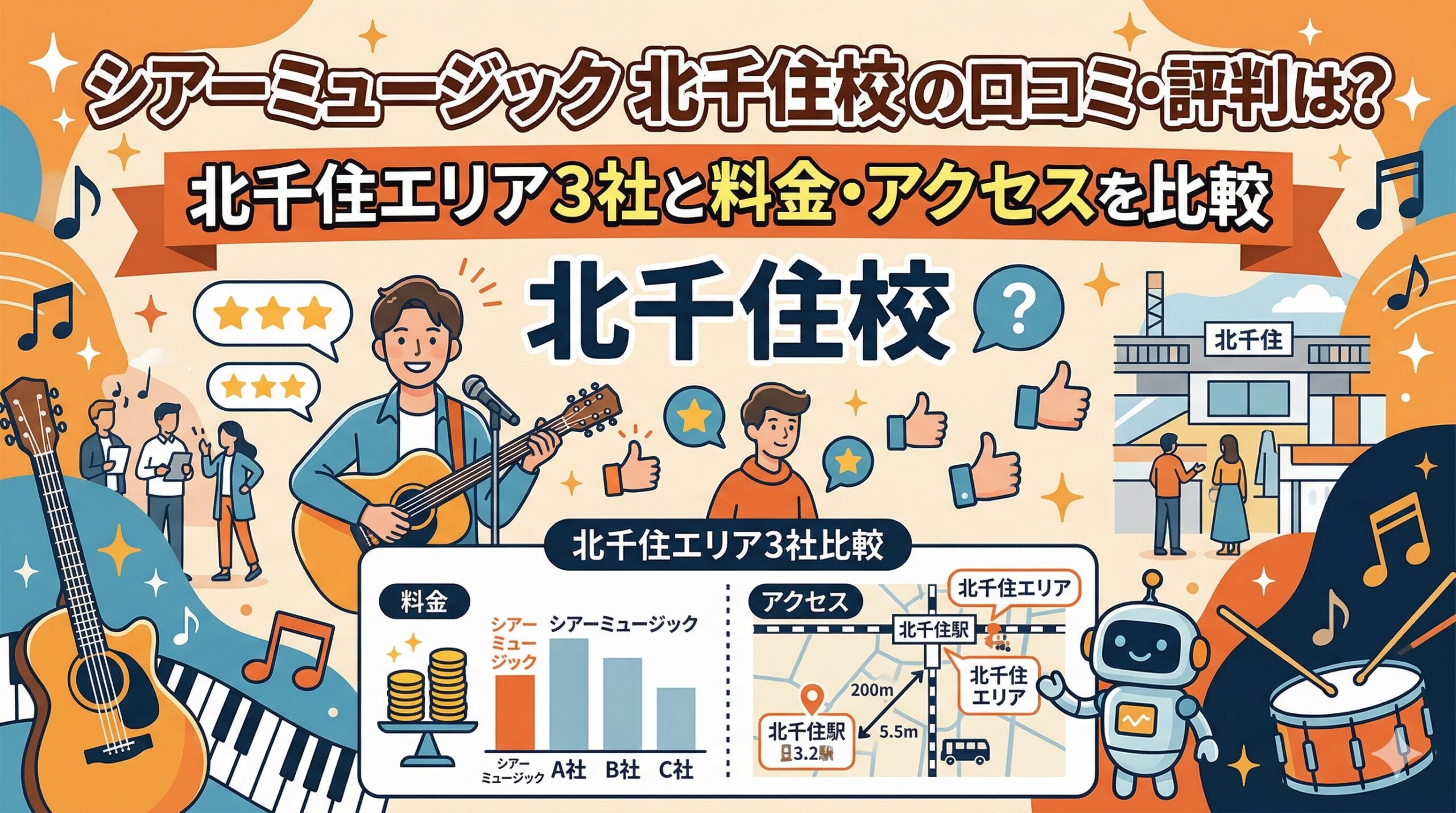シアーミュージック北千住校の口コミ・評判は？北千住エリア3社と料金・アクセスを比較