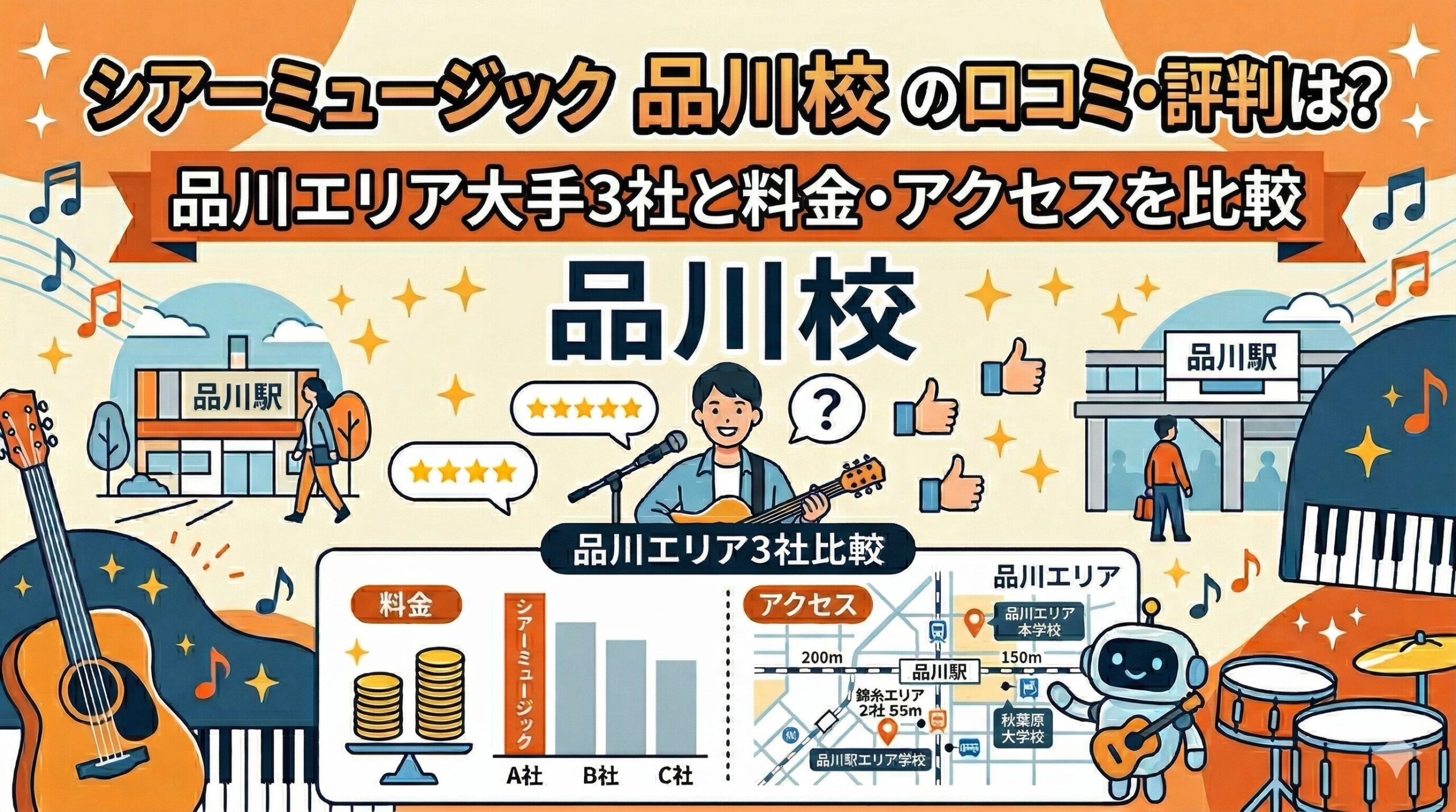 シアーミュージック品川校の口コミ・評判は？品川エリア大手3社と料金・アクセスを比較