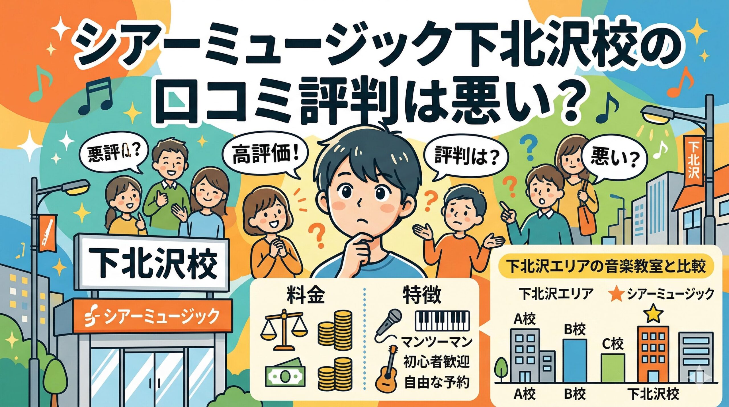 シアーミュージック下北沢校の口コミ評判は悪い？料金や特徴を下北沢エリアの音楽教室と比較