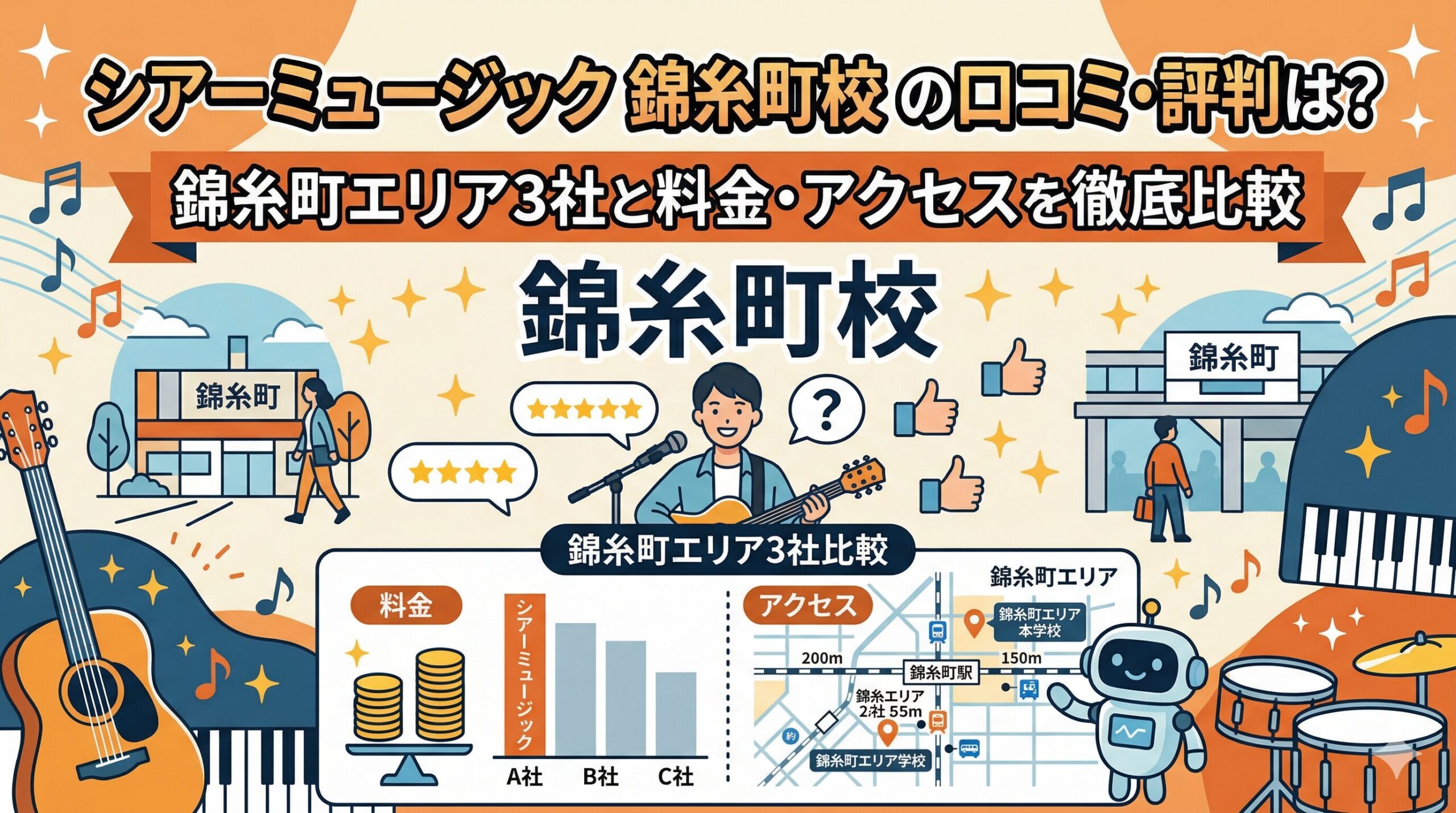 シアーミュージック錦糸町校の口コミ・評判は？錦糸町エリア3社と料金・アクセスを徹底比較
