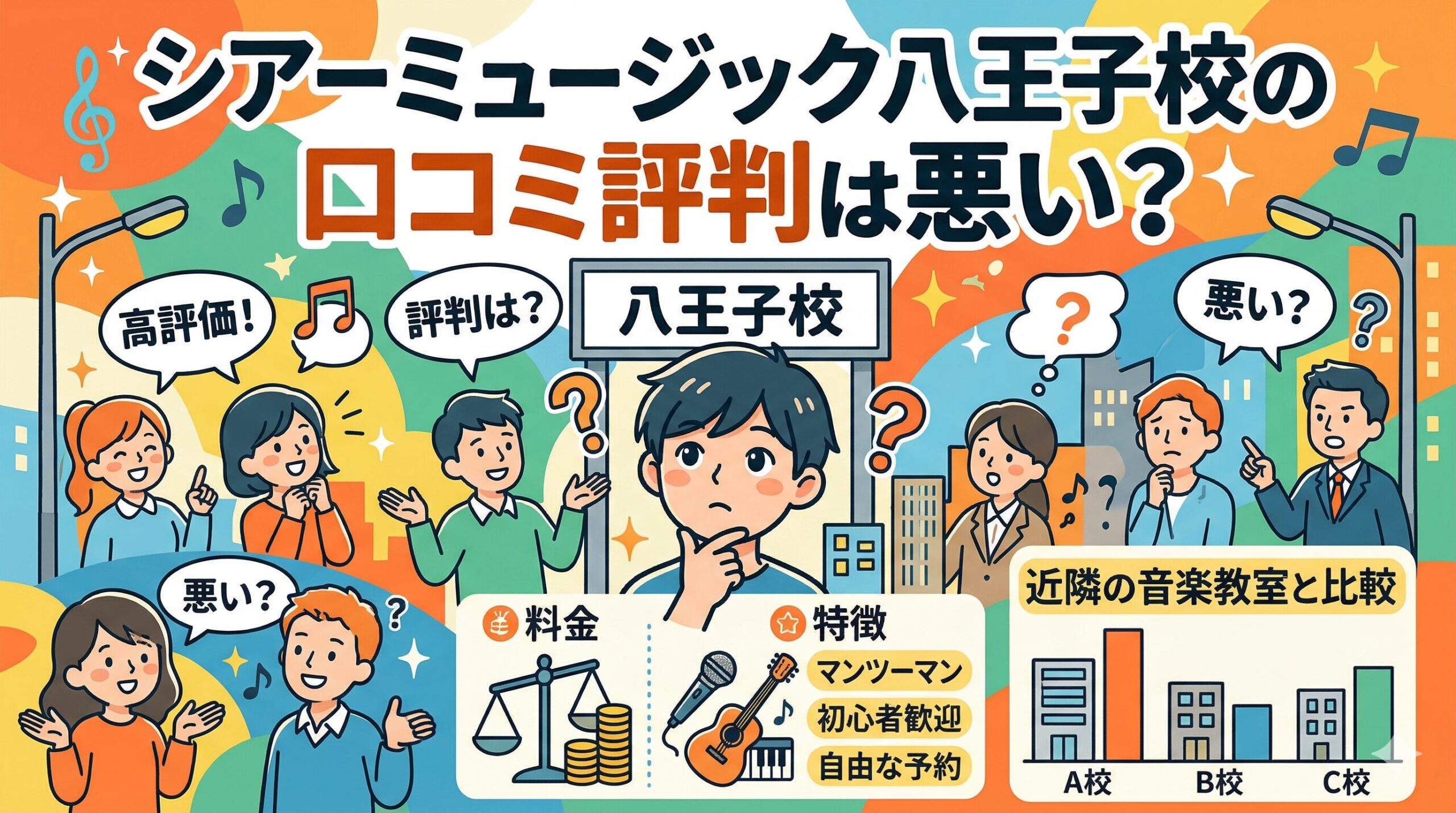 シアーミュージック八王子校の口コミ評判は悪い？料金や特徴を近隣の音楽教室と比較