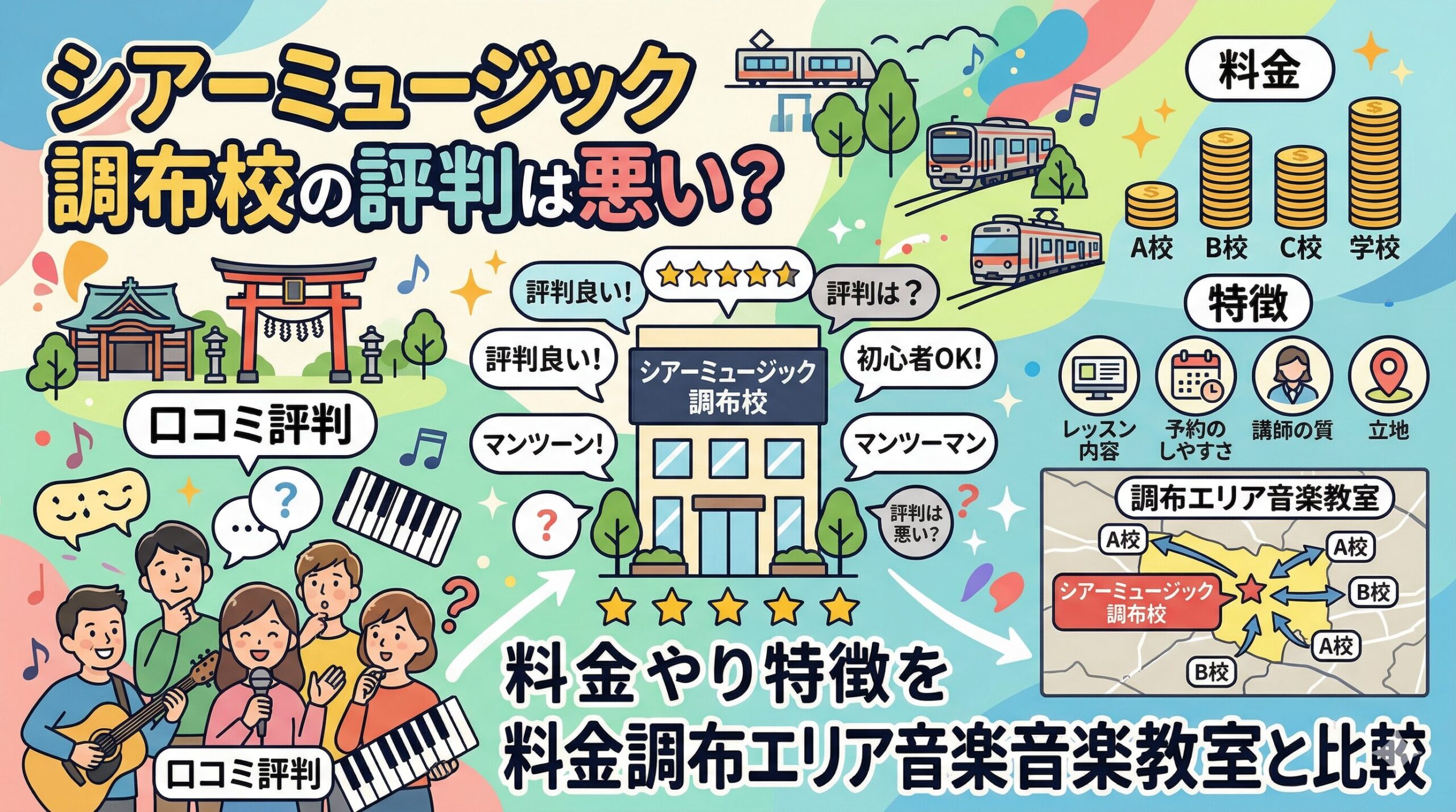 シアーミュージック調布校の口コミ評判は悪い？料金や特徴を調布エリア音楽教室と比較