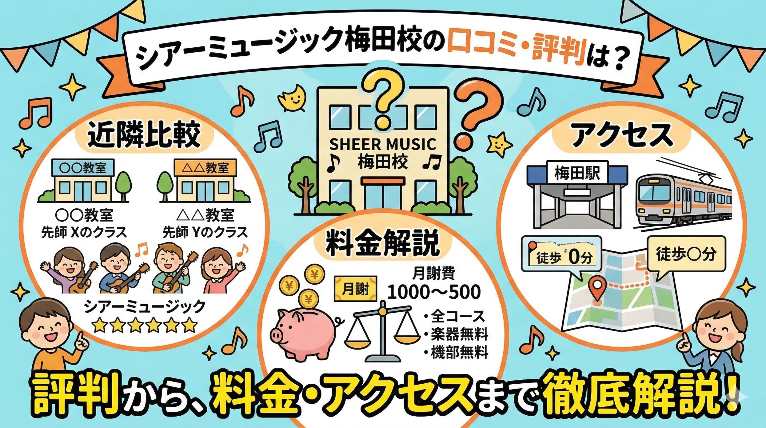 シアーミュージック梅田校の口コミ・評判は？近隣比較や料金・アクセスも解説