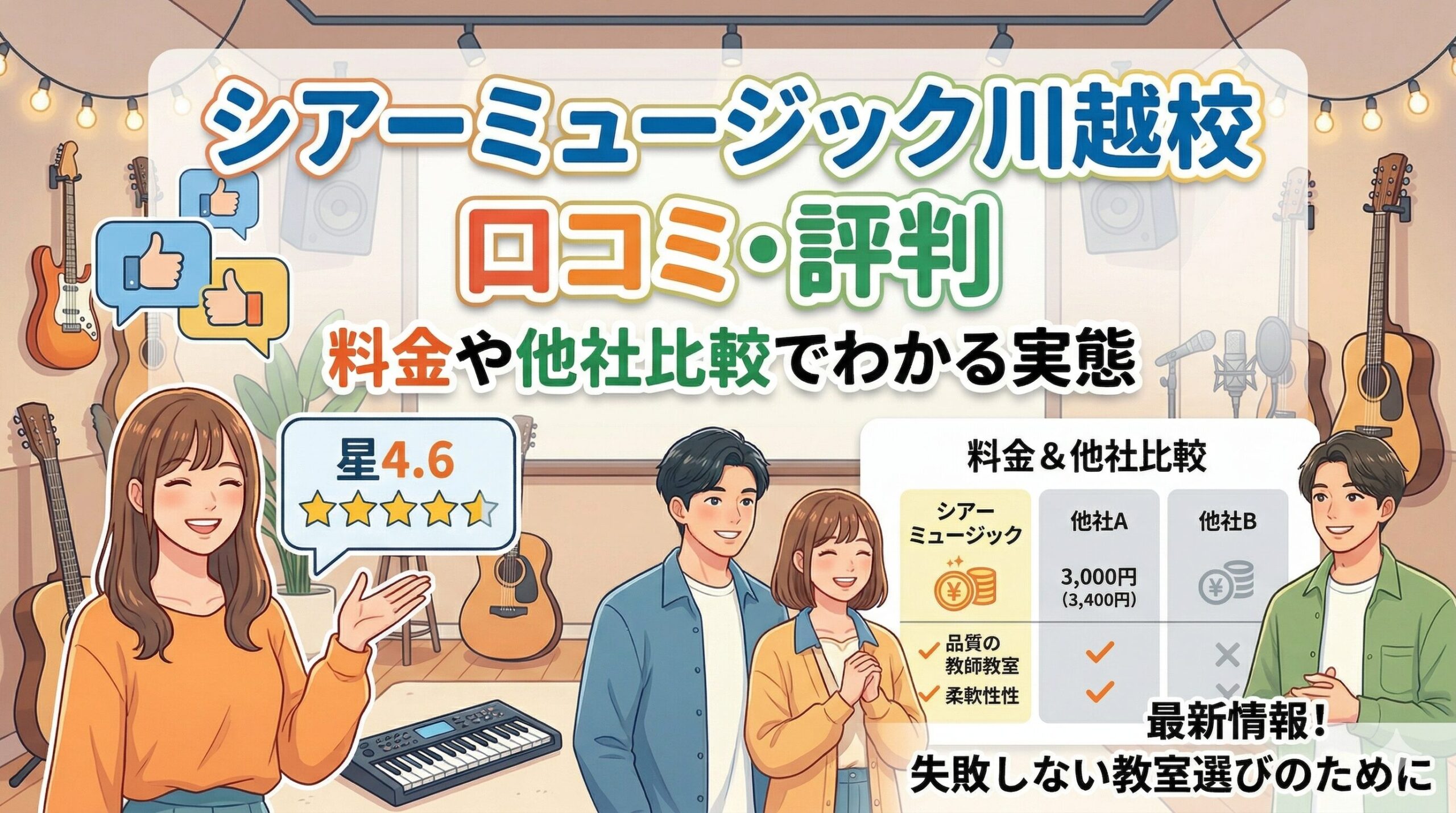 シアーミュージック川越校の口コミ・評判は？料金や他社比較でわかる実態