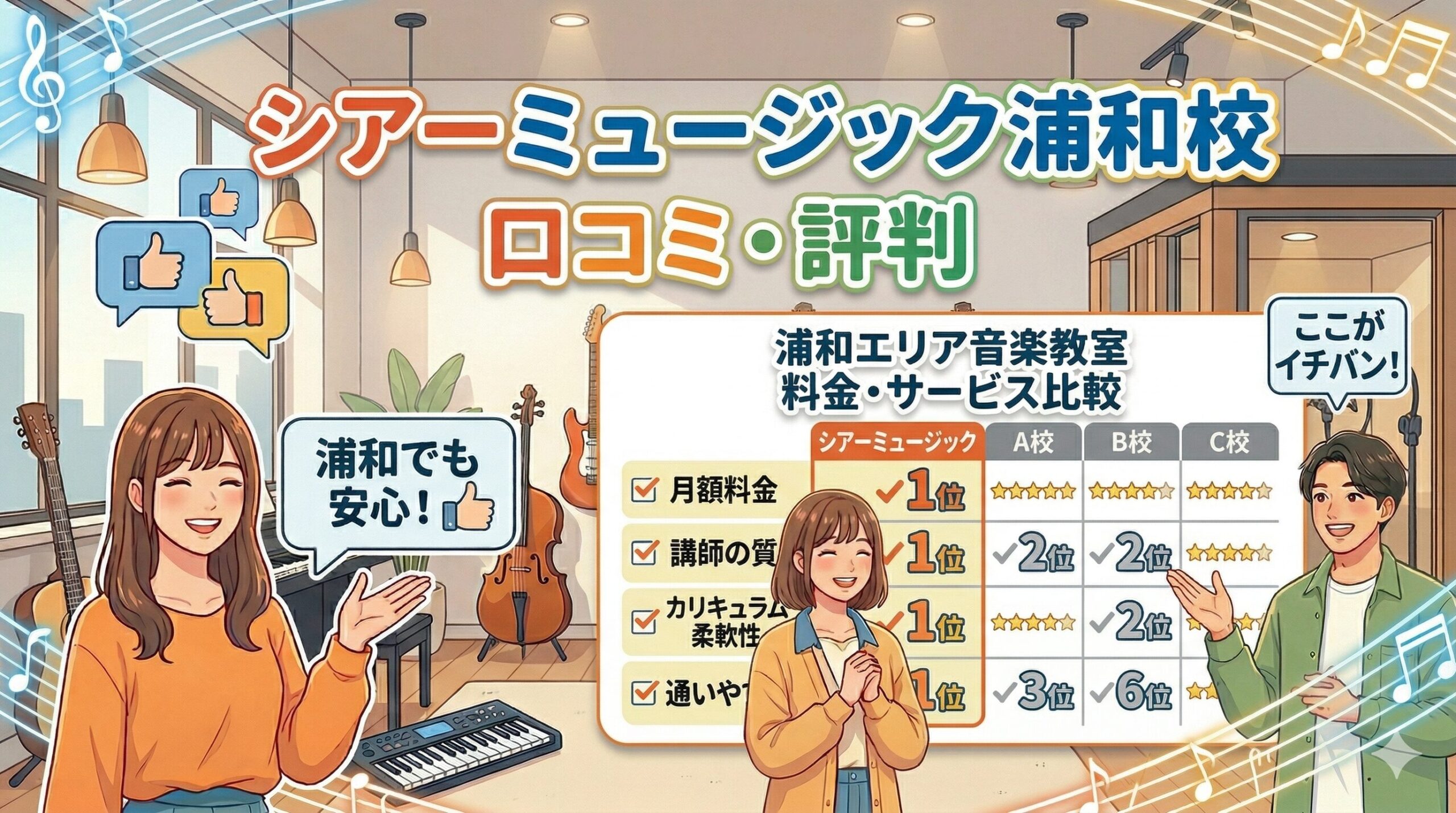 シアーミュージック浦和校の口コミ・評判は？料金や浦和エリアの音楽教室との比較でわかる実態