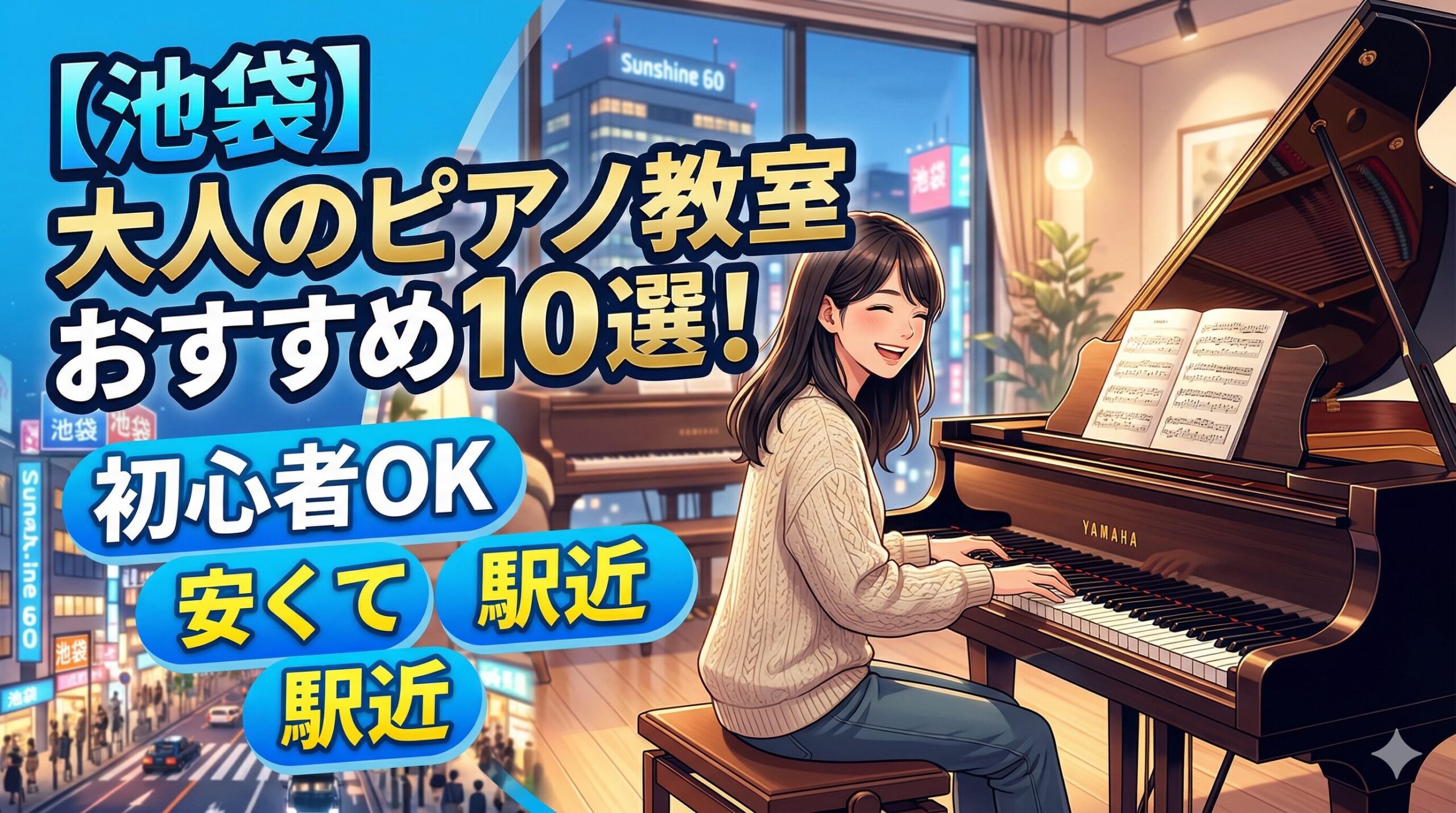 【池袋】大人のピアノ教室おすすめ10選！初心者OK・安くて駅近