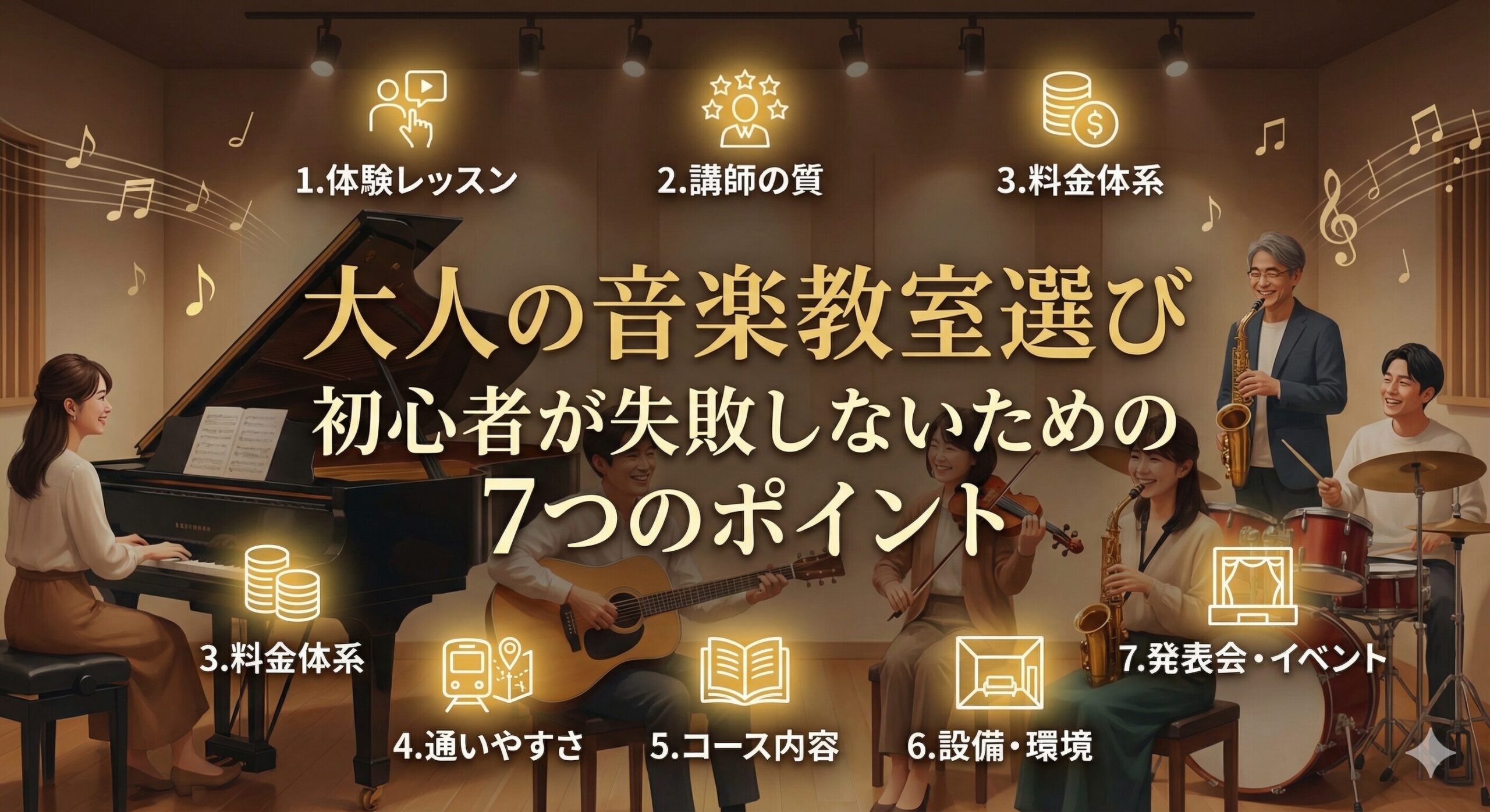 大人の音楽教室選び｜初心者が失敗しないための7つのポイント